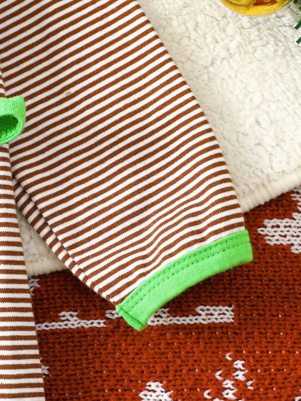 Children's Christmas-Themed Striped Snapped Legs Jumpsuit