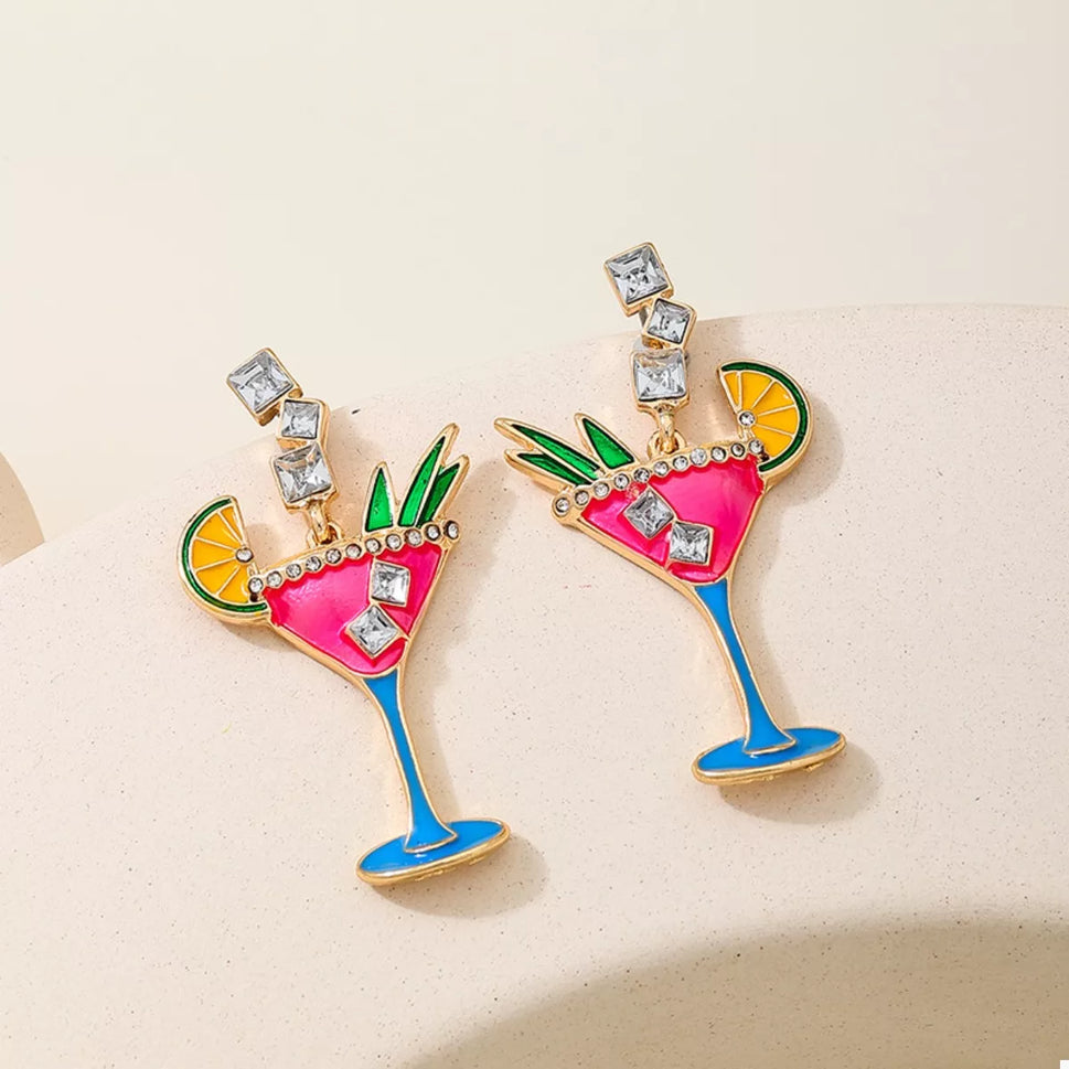 Cocktail Glass Dangle Earrings
