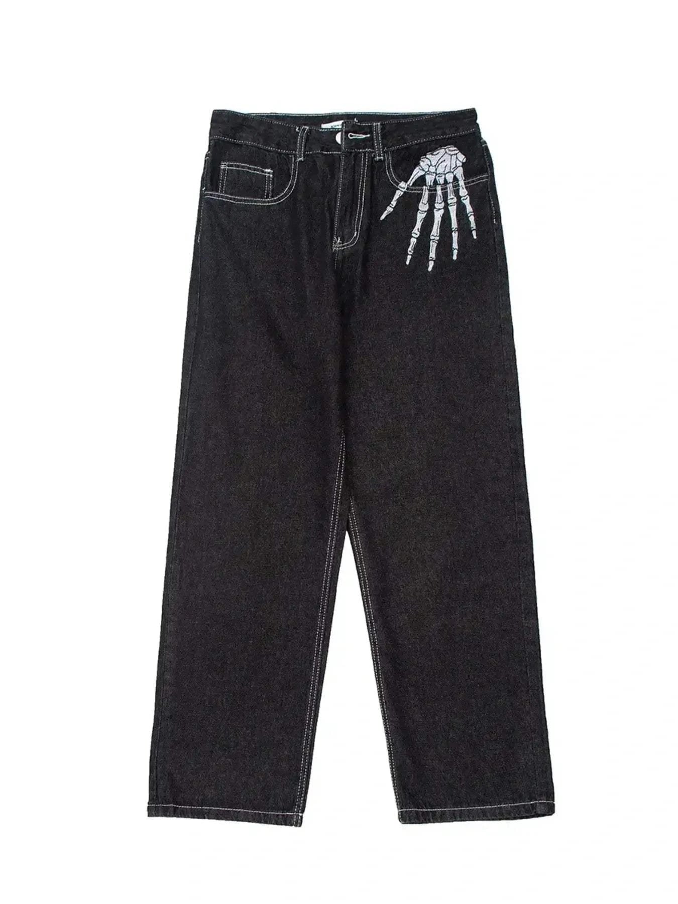 Men's Skeleton Embroidered Straight Leg Jeans