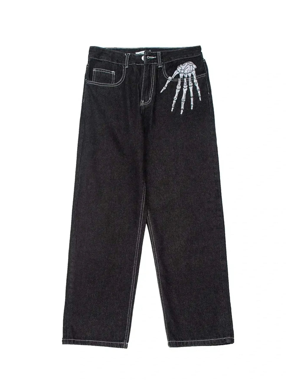 Men's Skeleton Embroidered Straight Leg Jeans