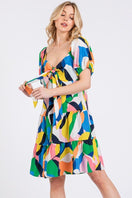 Switch Ces Femme Abstract Print Sweetheart Neck Puff Sleeve Dress 3 image