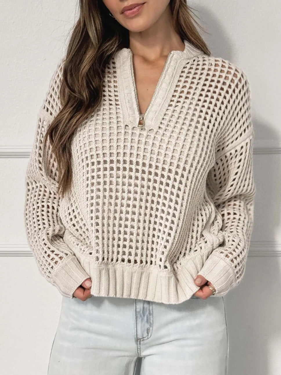 Half-Zip Detail Long Sleeve Sweater