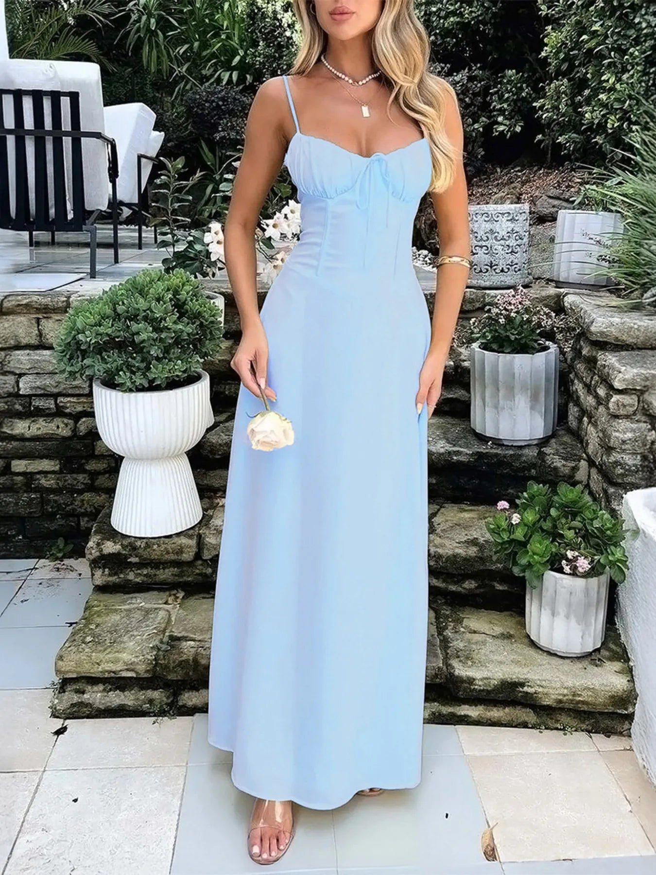 Lace-Up Solid Cami Dress