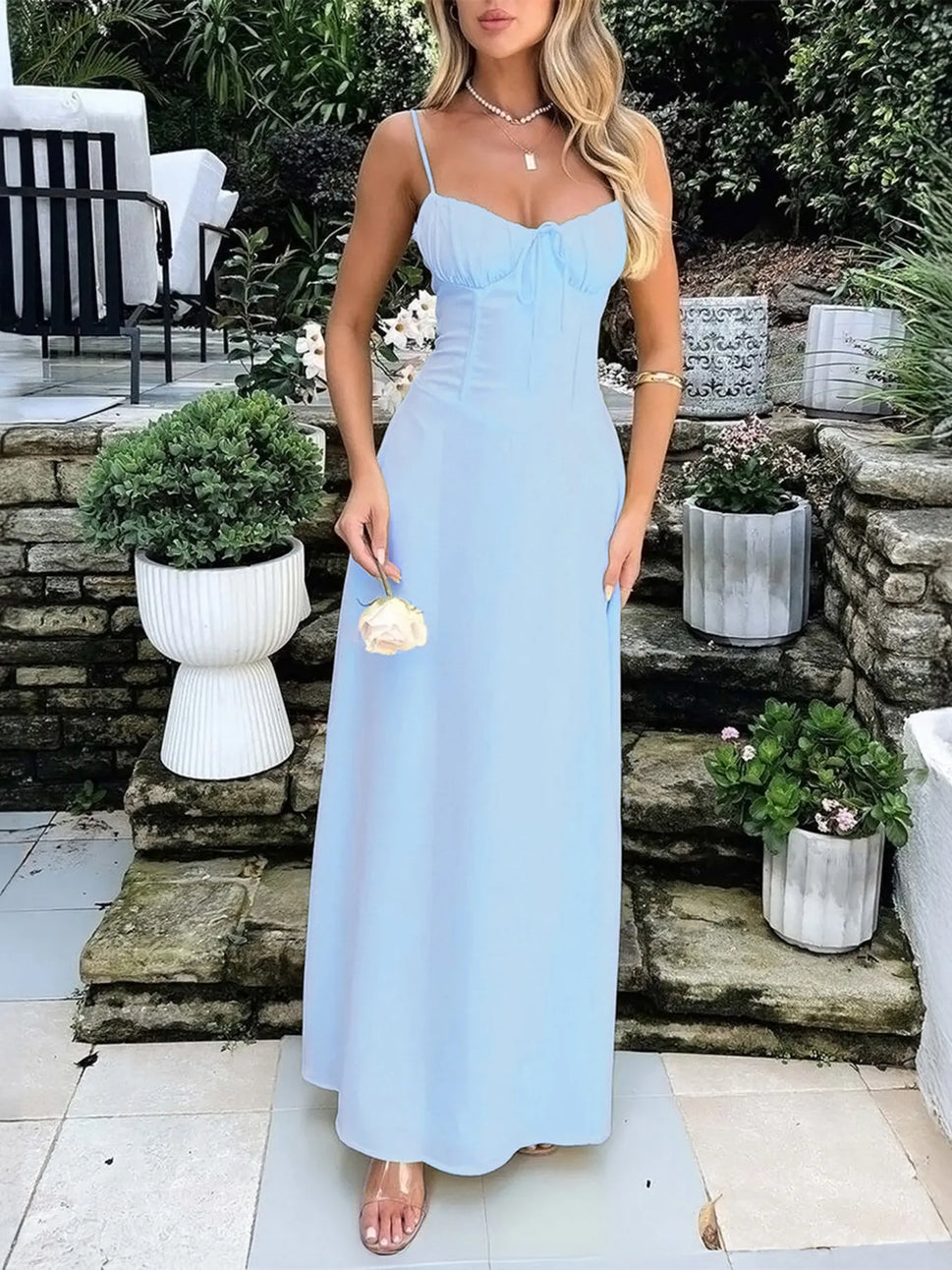 Lace-Up Solid Cami Dress