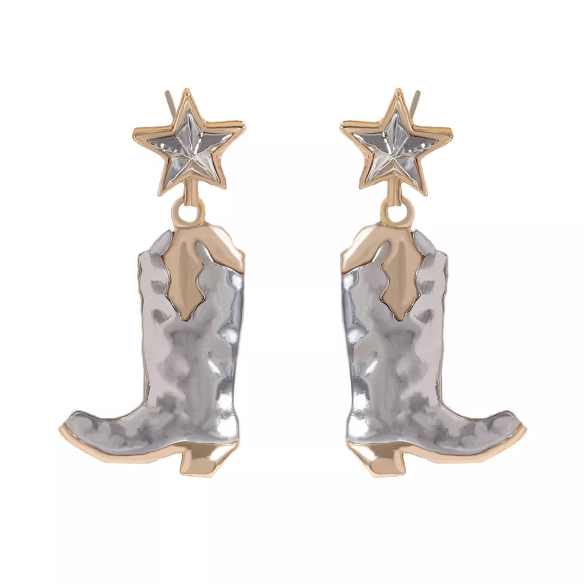 Western Cowboy Boot Star Dangle Earrings