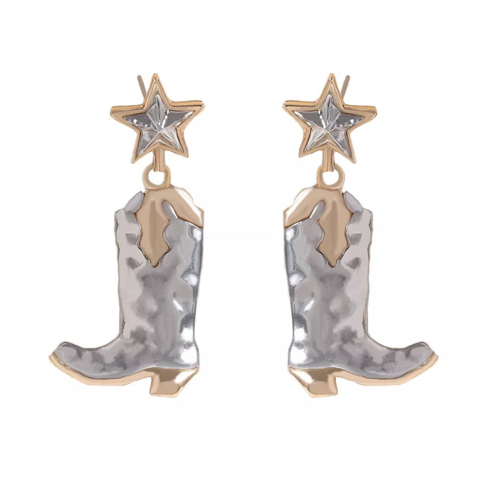 Western Cowboy Boot Star Dangle Earrings