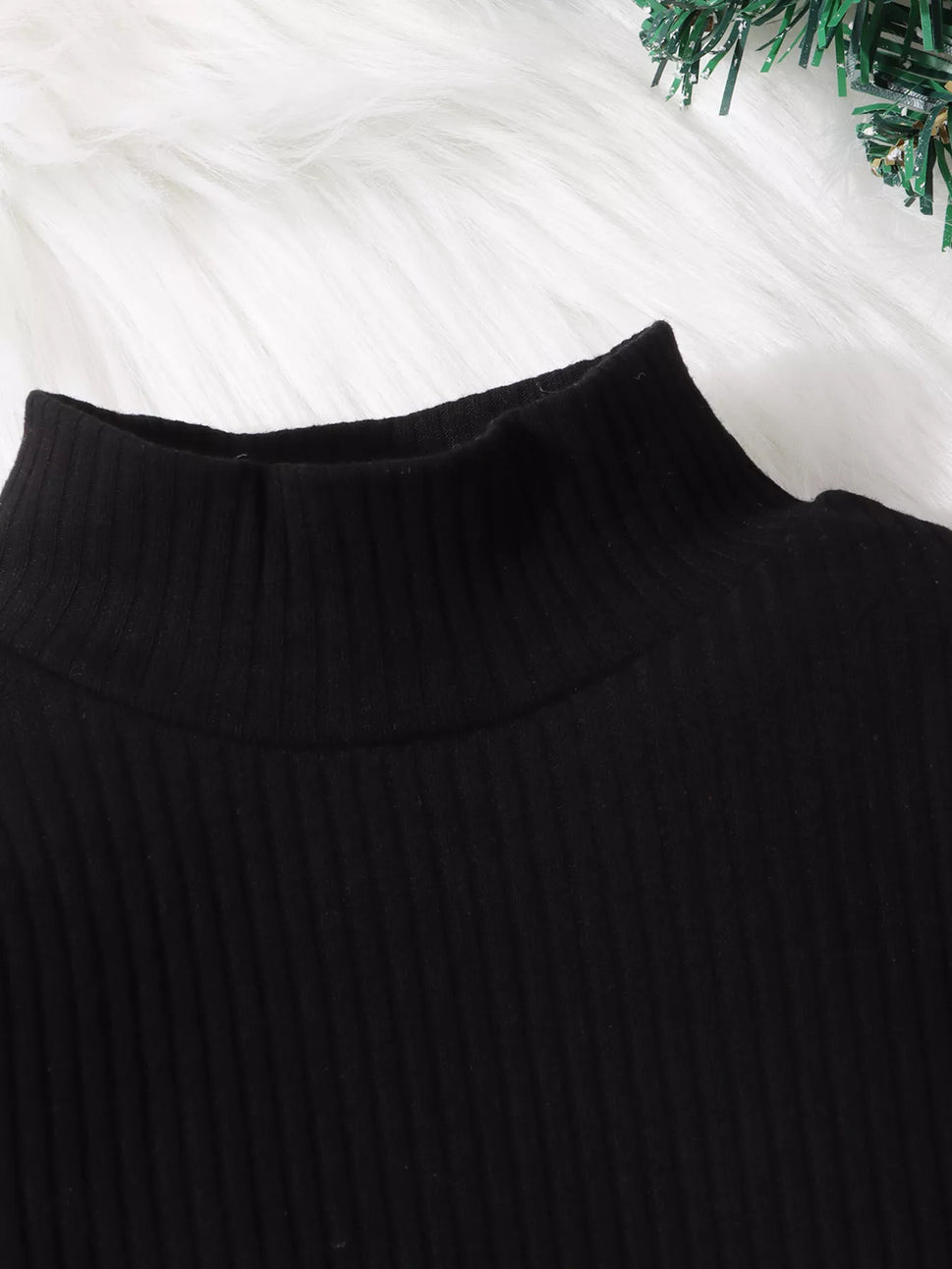 Children's Ribbed Knit Top & Plaid Skirt Set