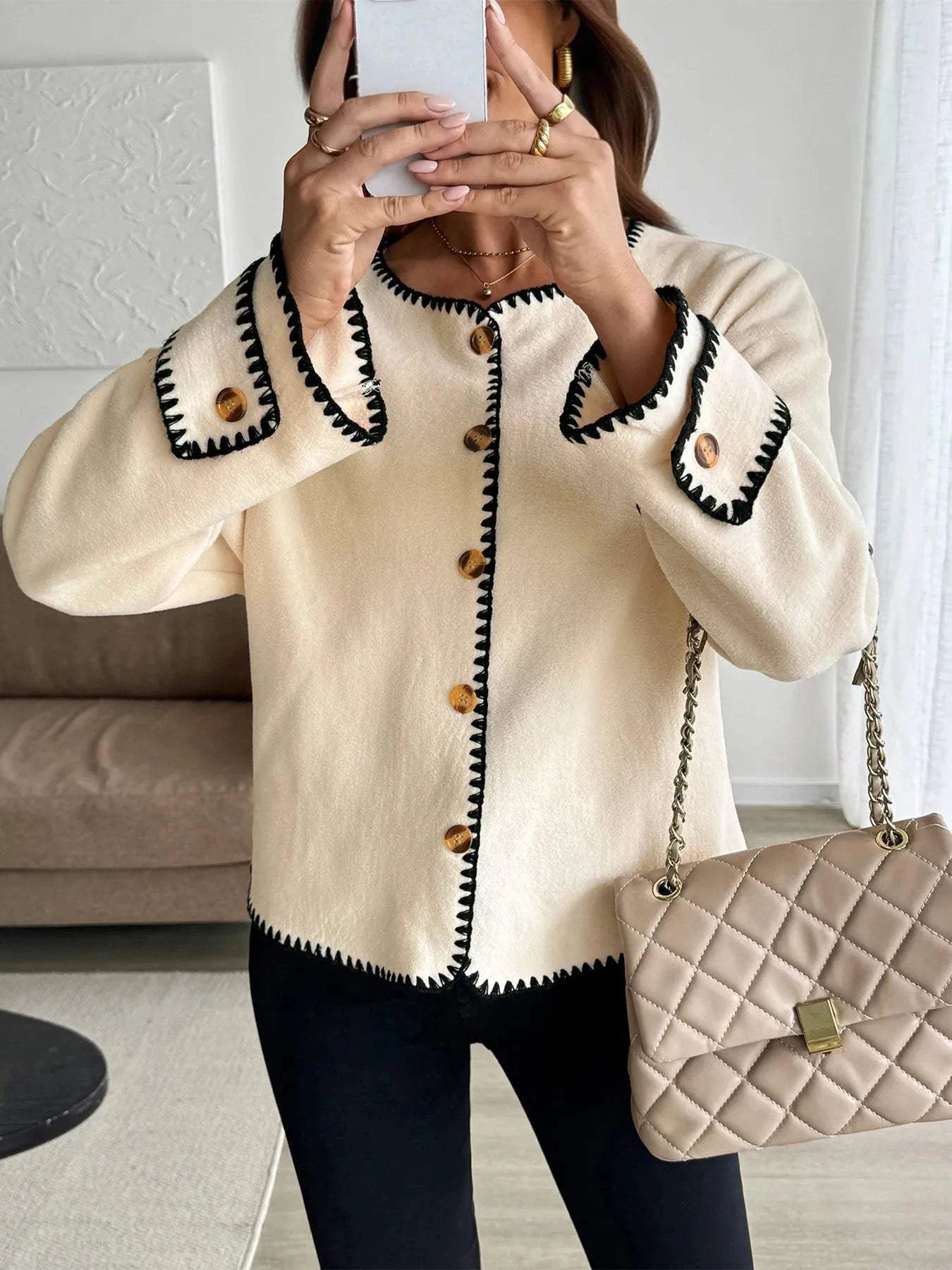Contrast Trim Button Up Jacket