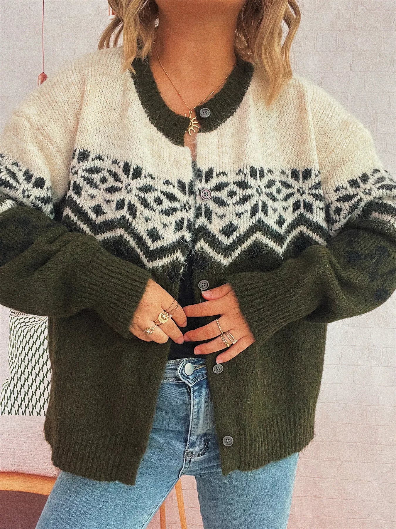 Christmas Button Up Drop Shoulder Cardigan