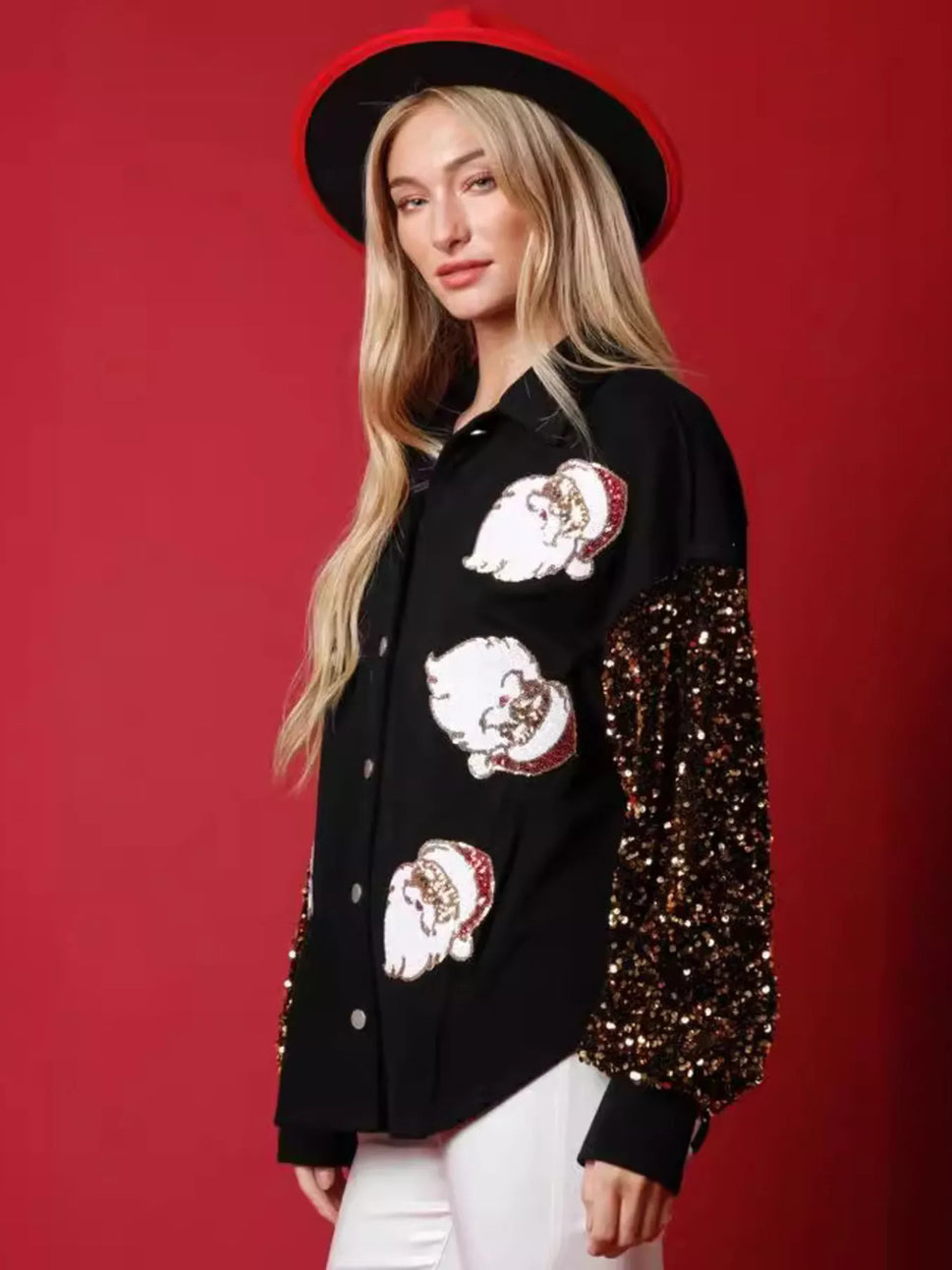 Christmas Santa Sequin Long Sleeve Shirt