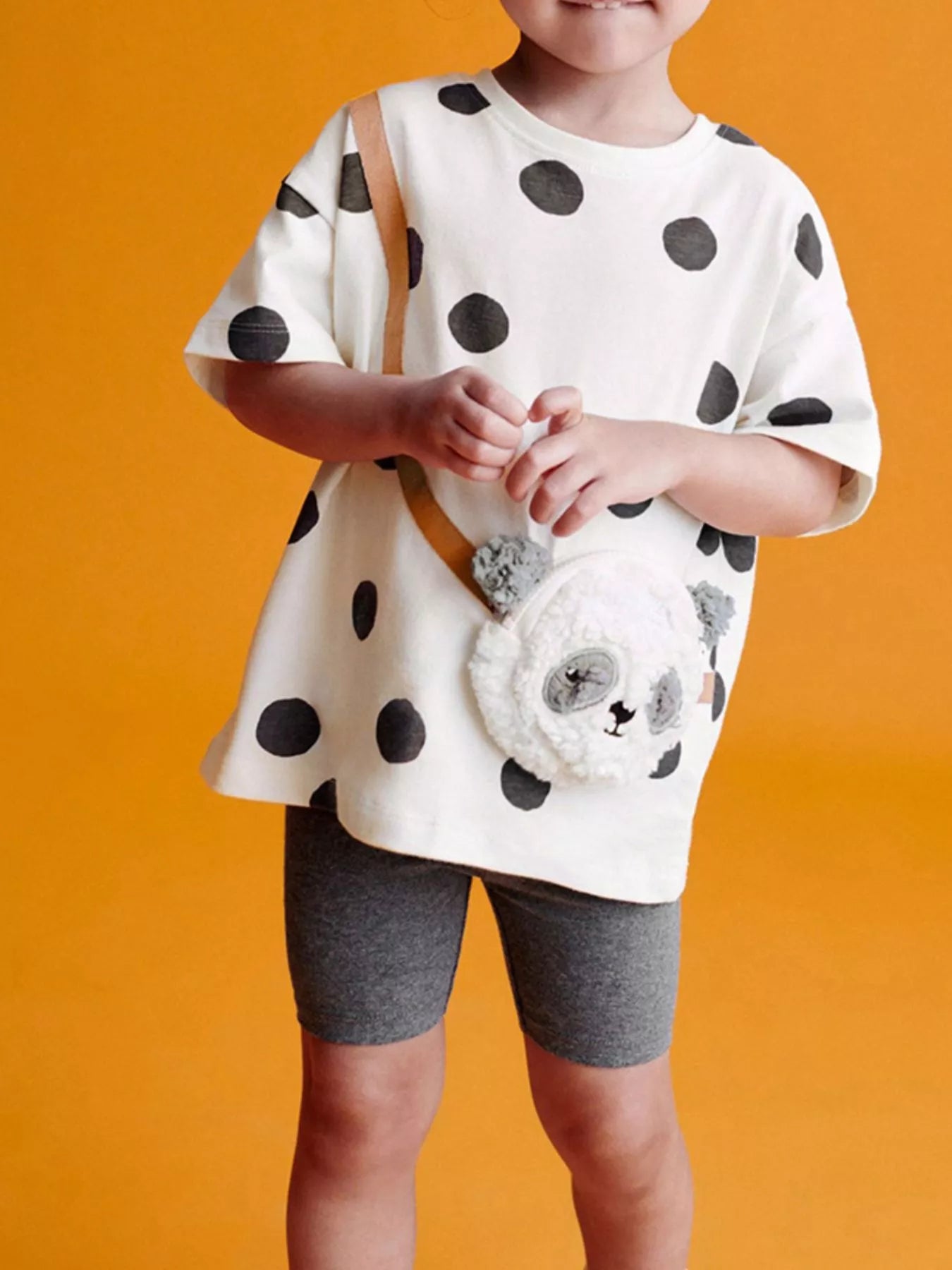 Children's Panda Plush Bag Polka Dot Outfit Set