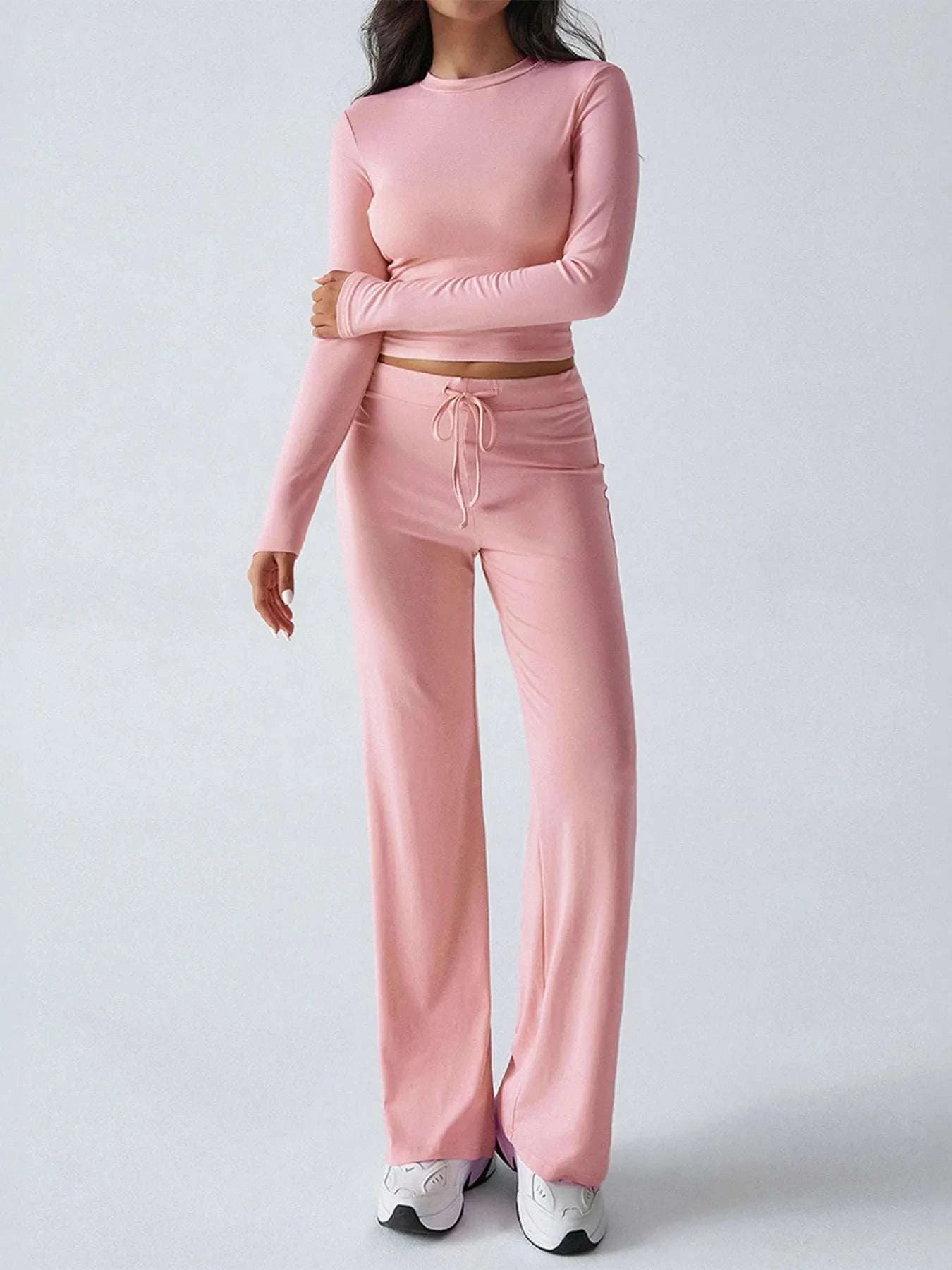 Round Neck Long Sleeve Top and Pants Set