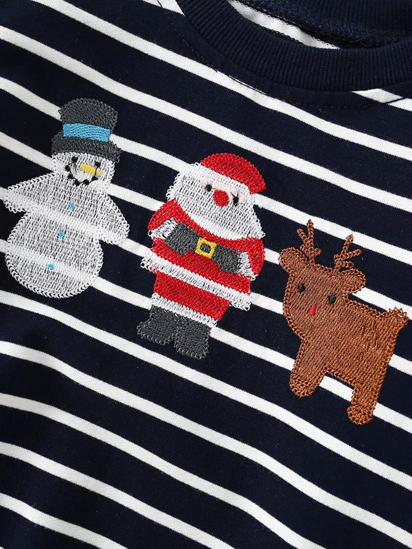 Children's Christmas Embroidered Striped Sweatshirt