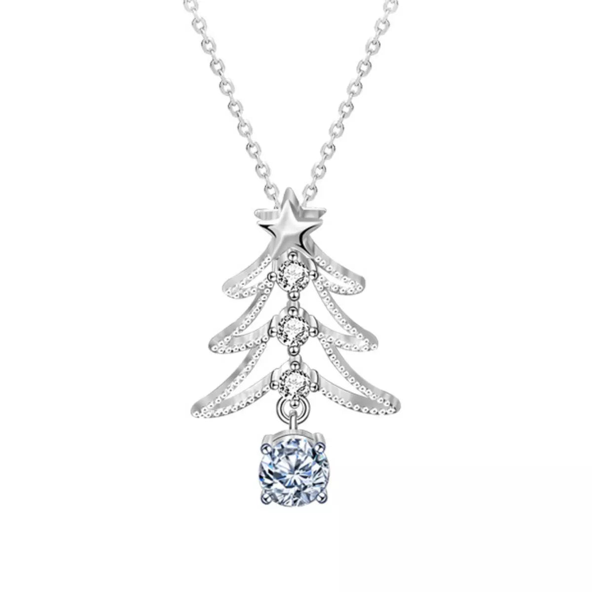 925 Sterling Silver Christmas Tree Pendant Necklace