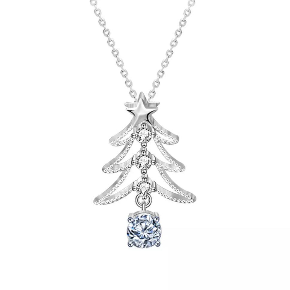 925 Sterling Silver Christmas Tree Pendant Necklace