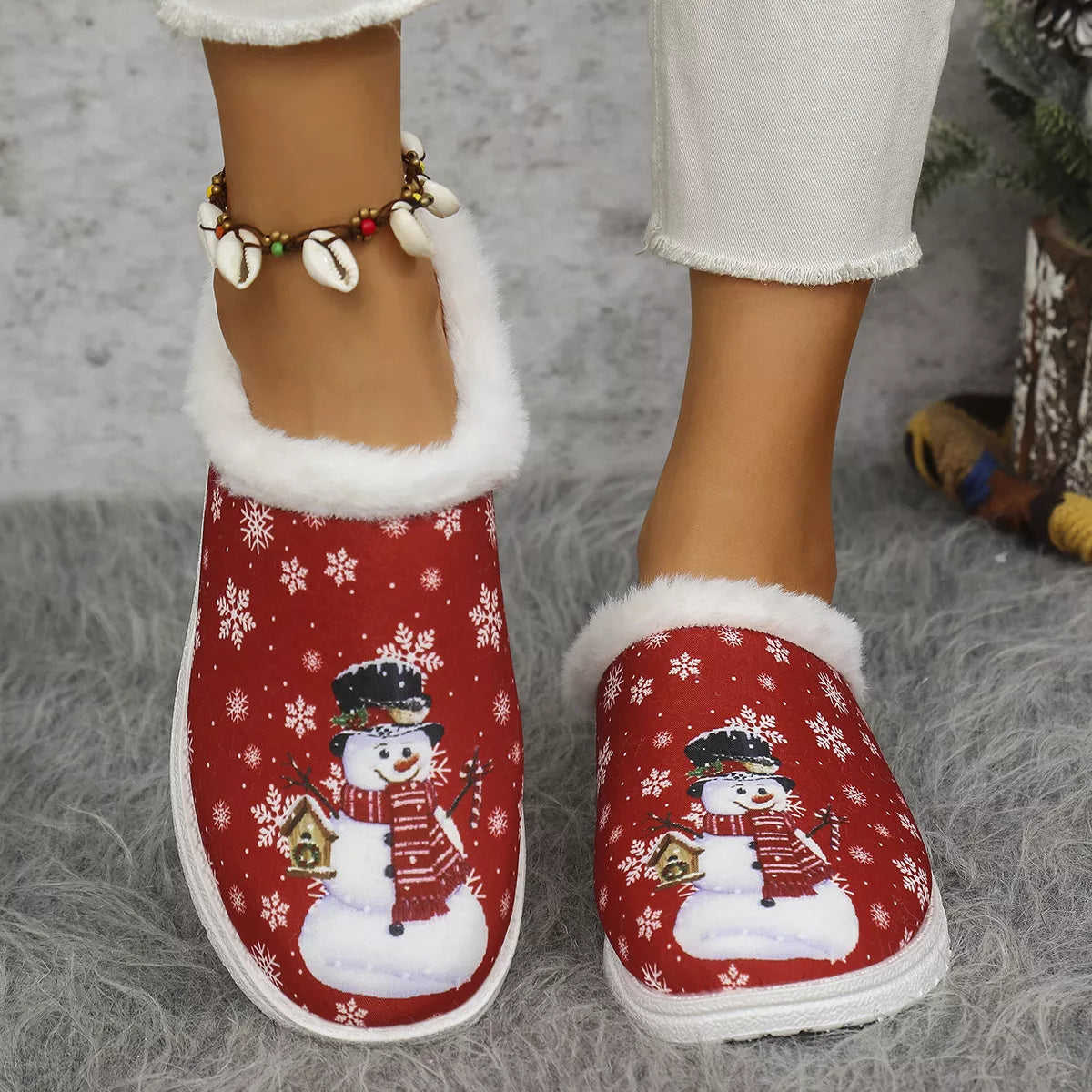 Christmas Snowman Plush Lined Slippers