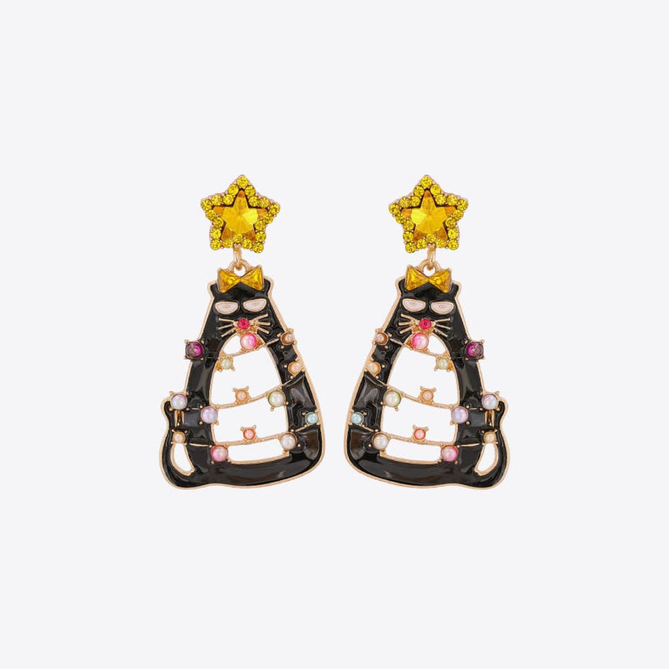 Rhinestone Alloy Cat Earrings