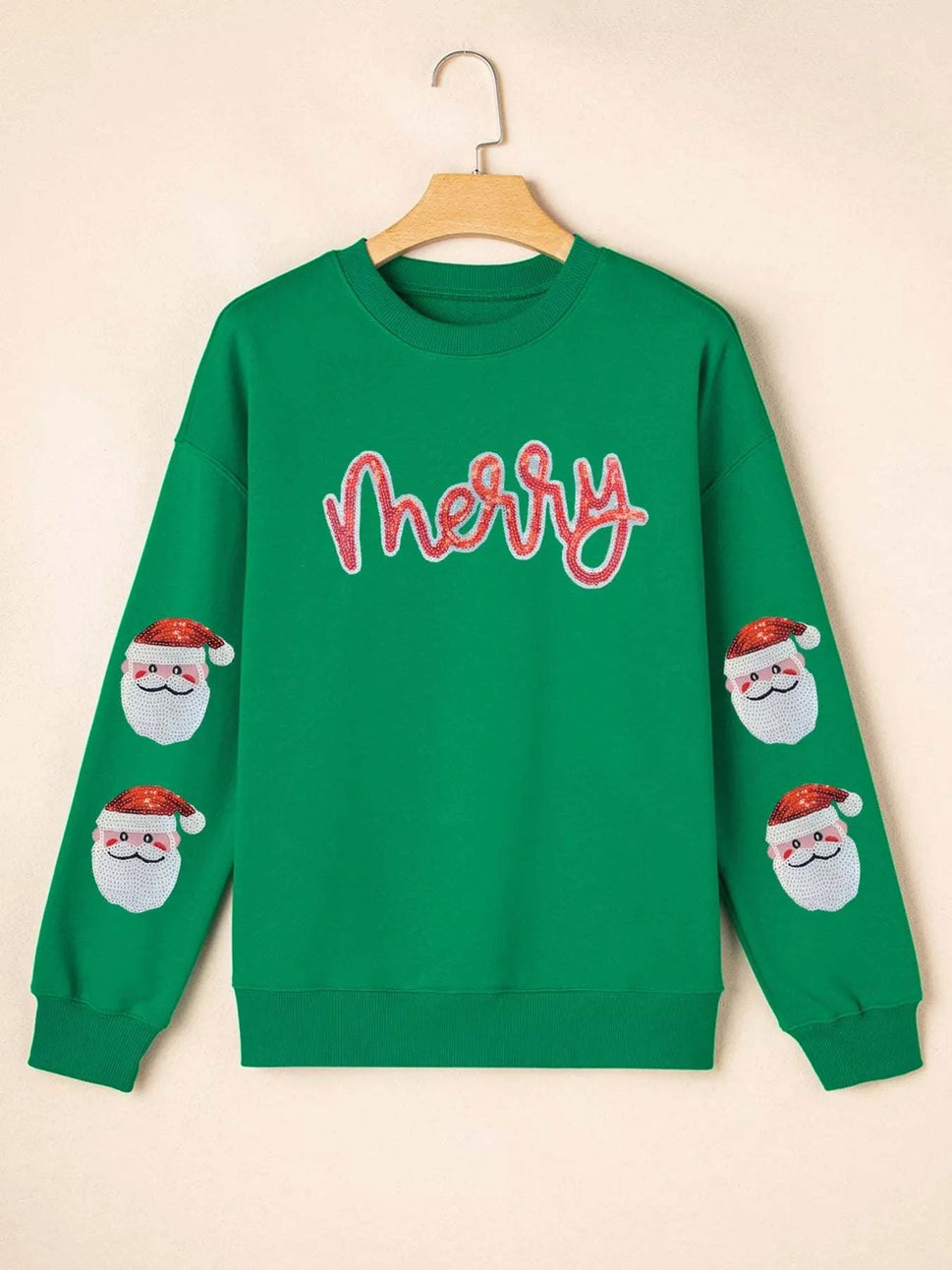 Sequin Letter Graphic Father Christmas Patched Sleeve Drop Shoulder Sweatshirt