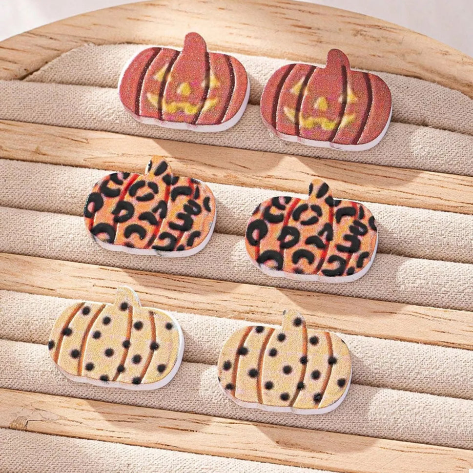 3 Piece Halloween Pumpkin Stud Earrings