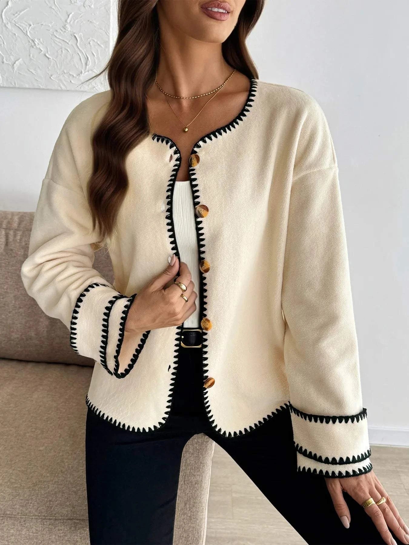 Contrast Trim Button Up Jacket