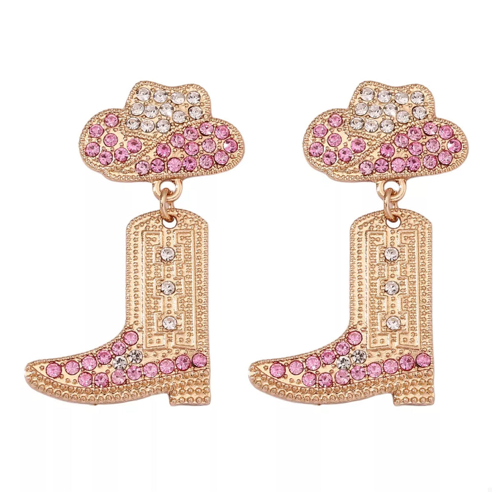 Rhinestone Cowboy Boot Dangle Earrings