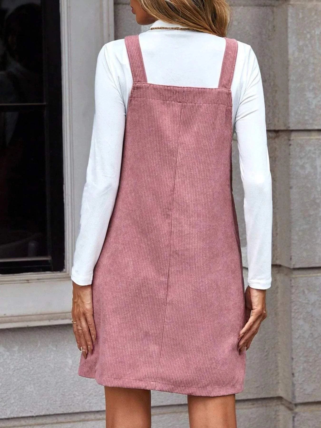 Corduroy Overall Mini Dress with Pocket