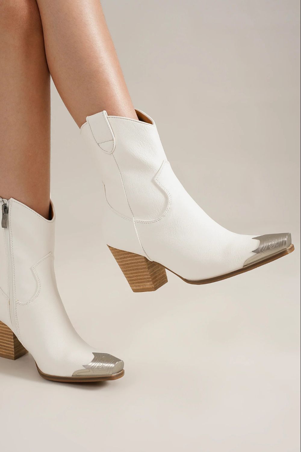 Faux Leather Block Heel Boots with Side Zippers