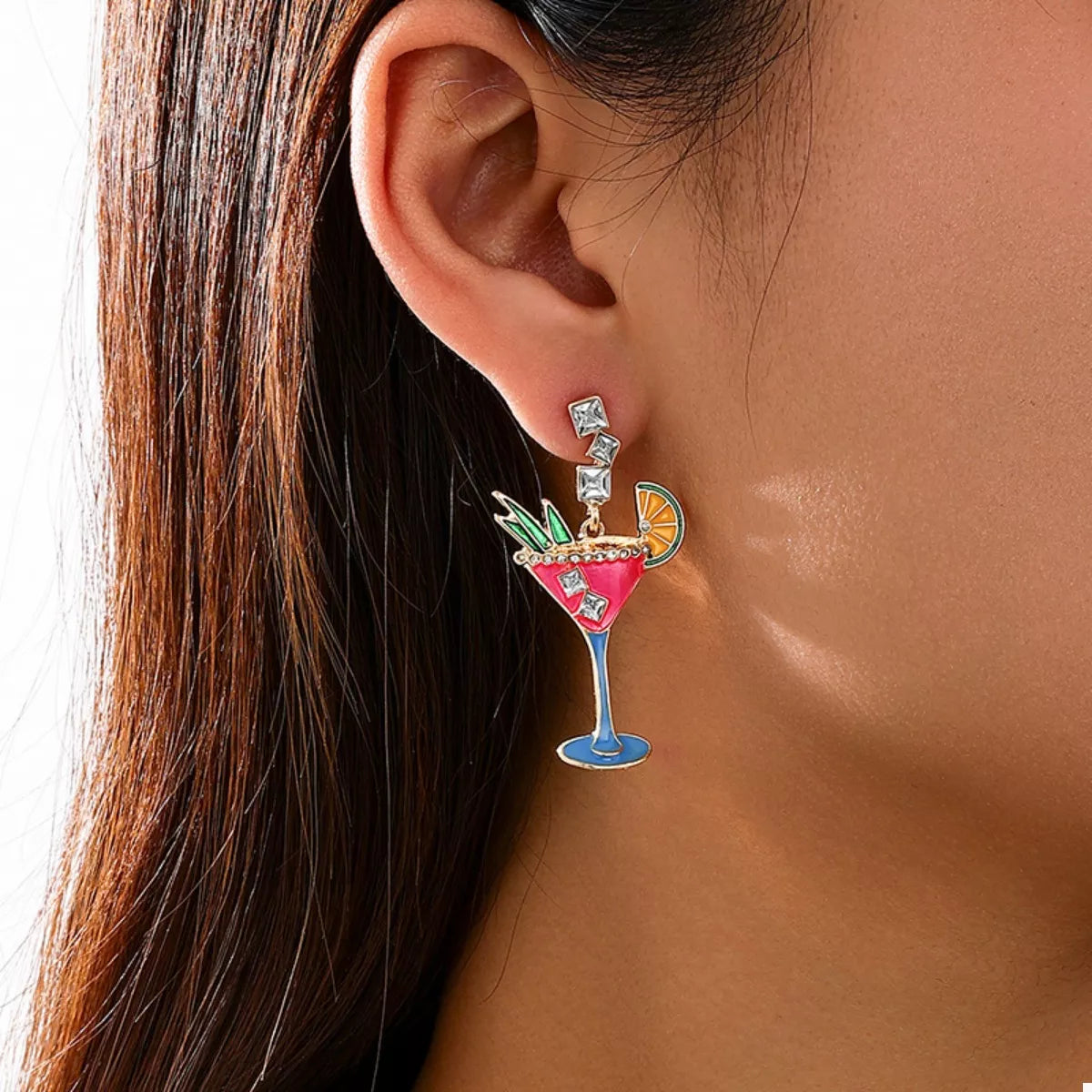 Cocktail Glass Dangle Earrings