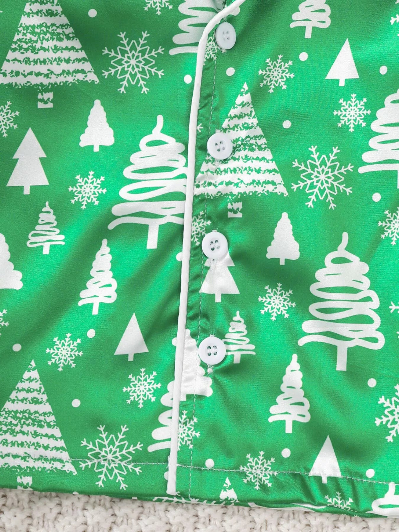 Children's Christmas Tree Print Fluffy Cuff Pajama Set