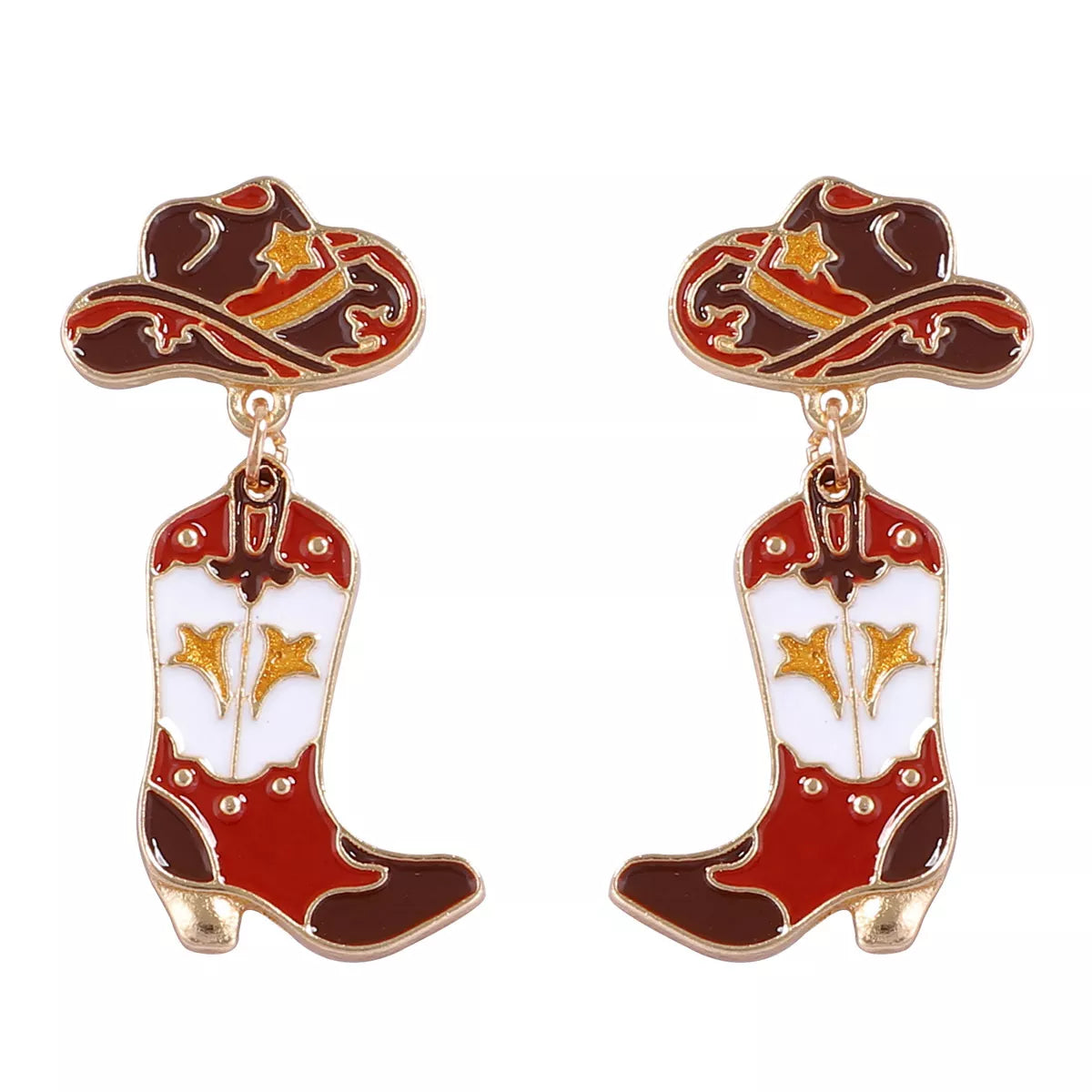 18K Gold-Plated Cowboy Hat Boots Dangle Earrings