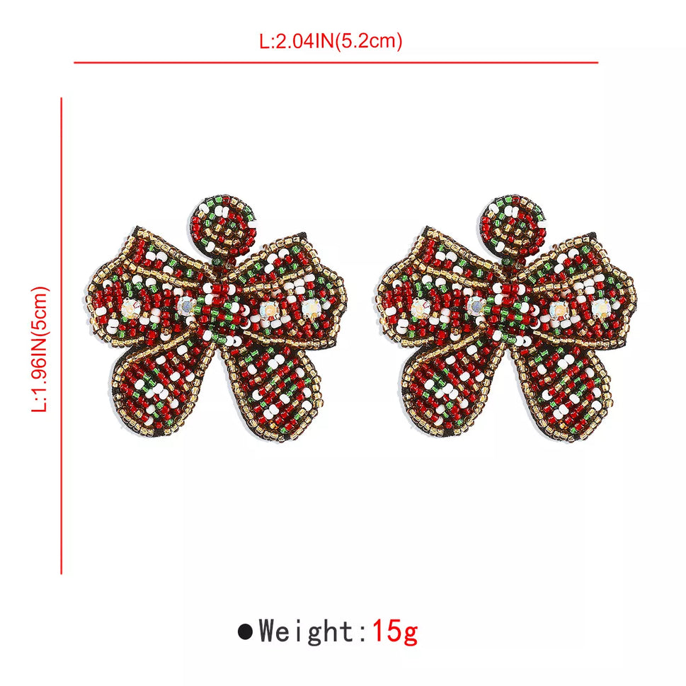 Beaded Bowknot Christmas Earrings