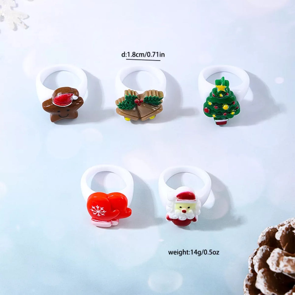 5 Piece Christmas-Themed Rings