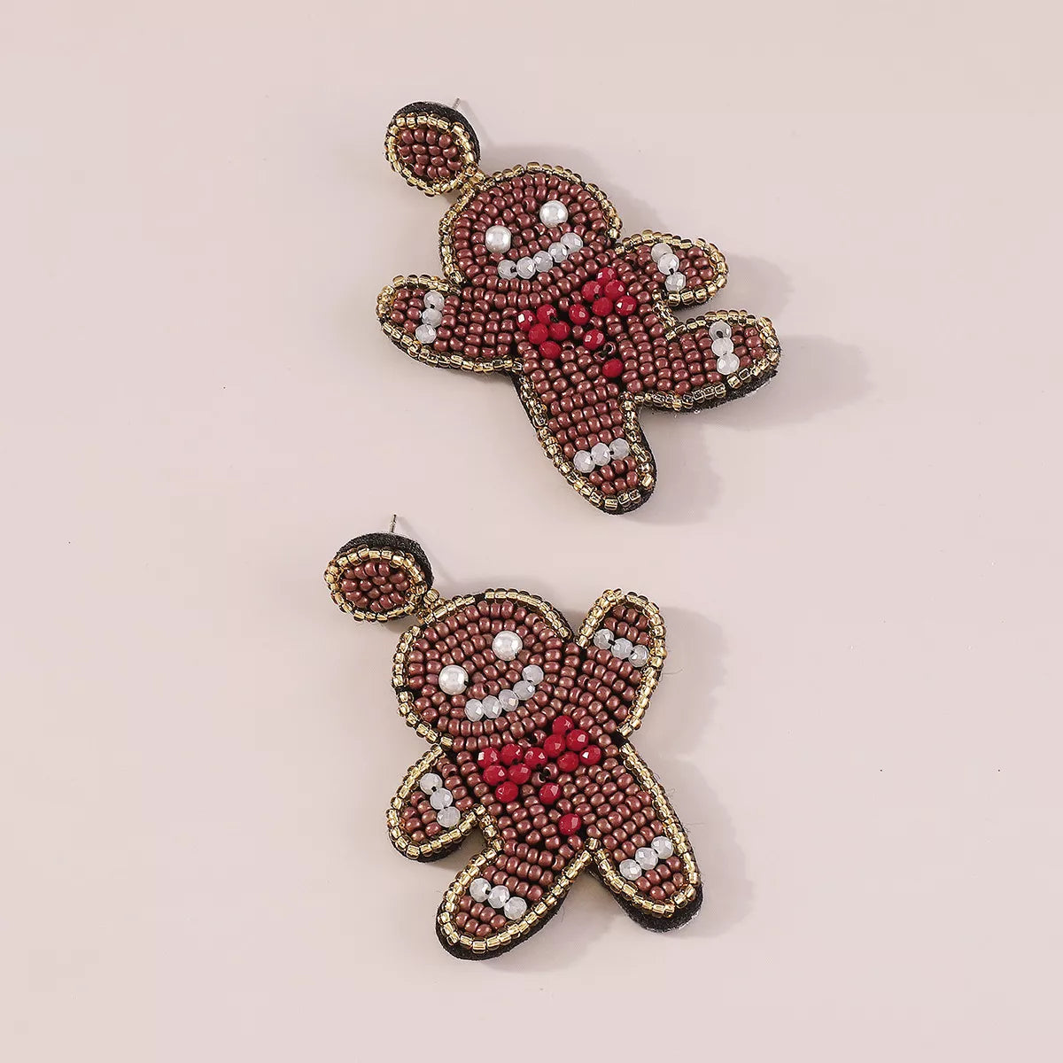 Christmas Gingerbread Man Beaded Dangle Earrings