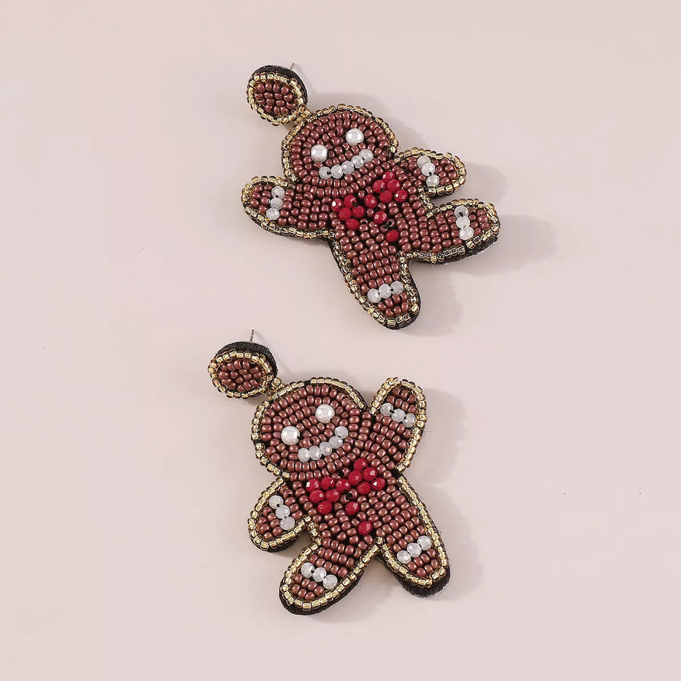 Christmas Gingerbread Man Beaded Dangle Earrings