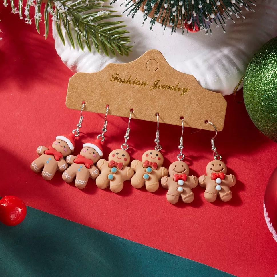 3 Piece Christmas Gingerbread Man Drop Earrings