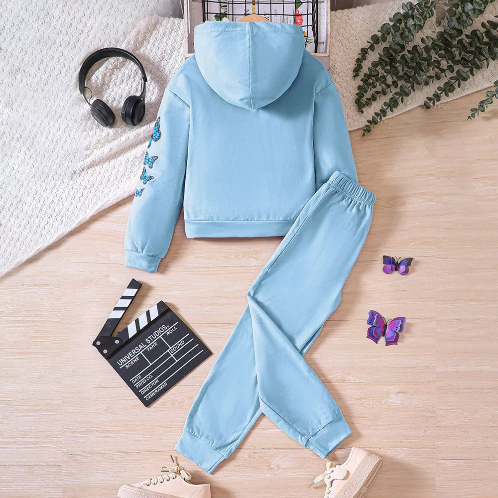 Childrens's Butterfly Print Hoodie & Pants Set