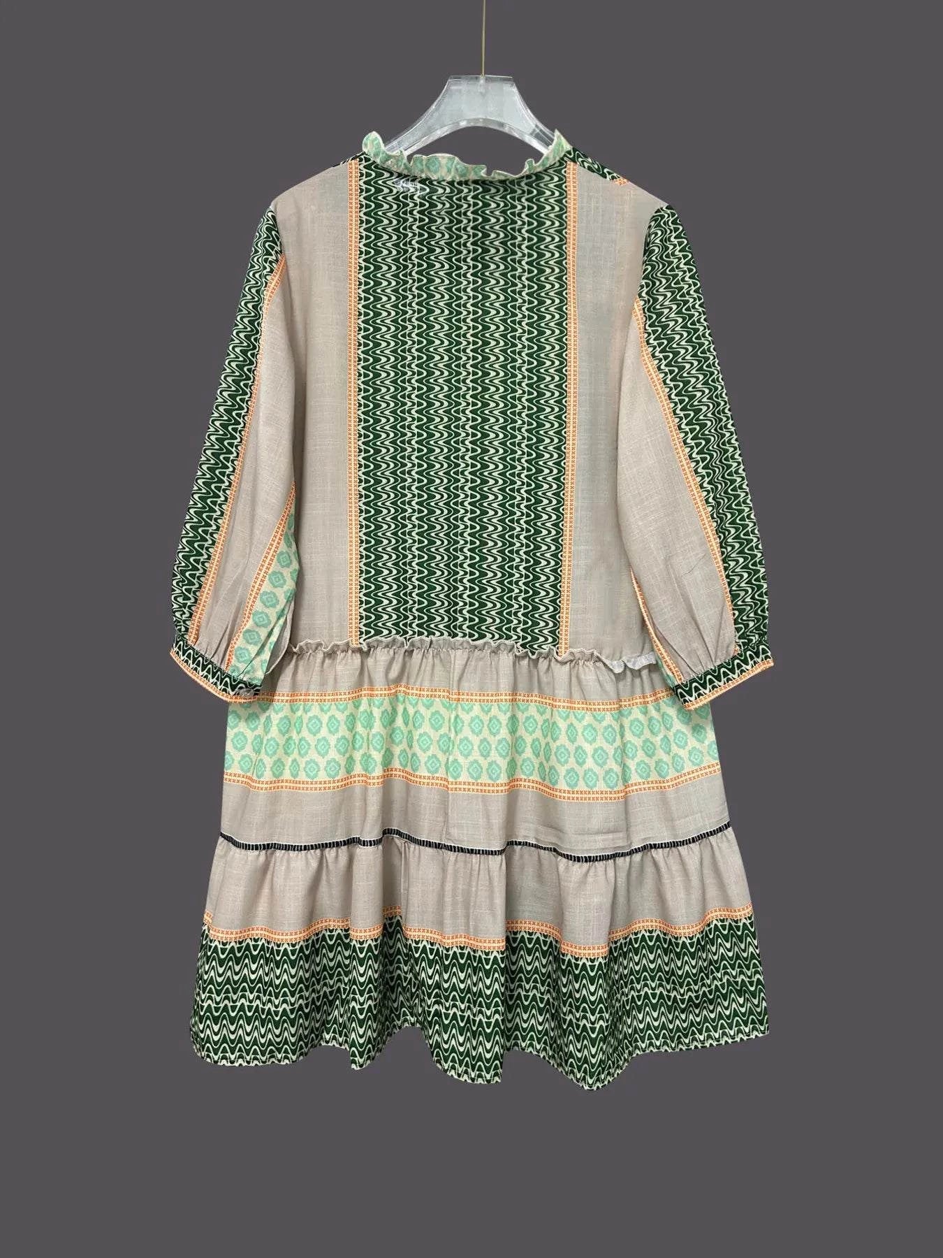 Printed Button Front Long Sleeve Dress