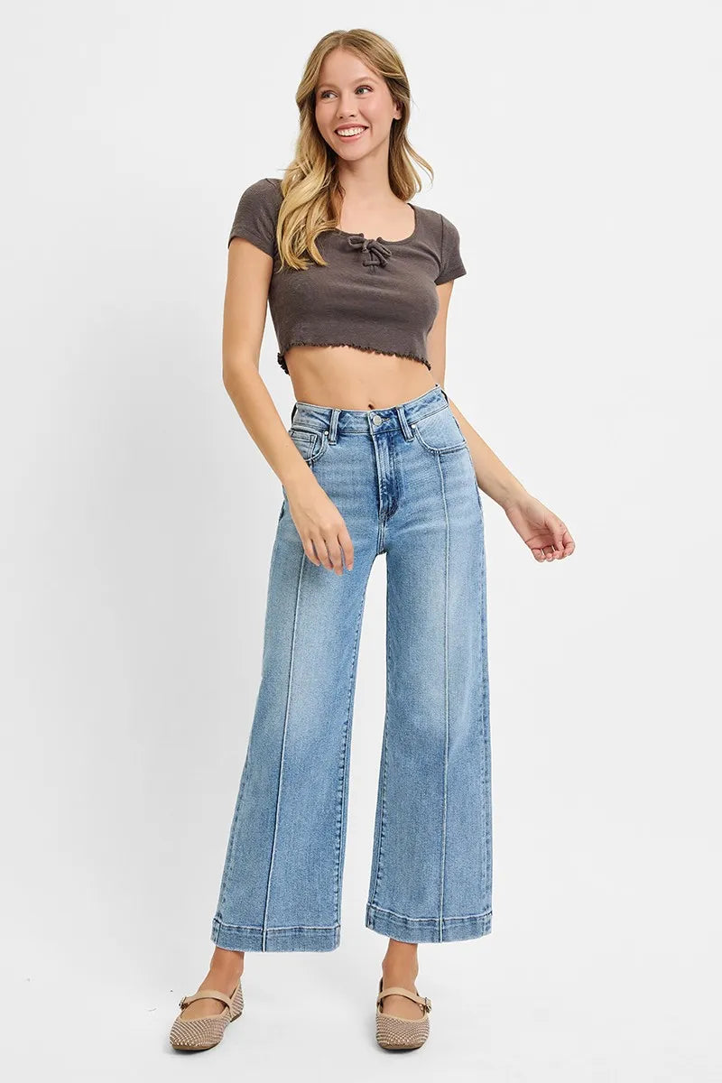RISEN Full Size High Rise Crop Wide Leg Jeans Plus Size