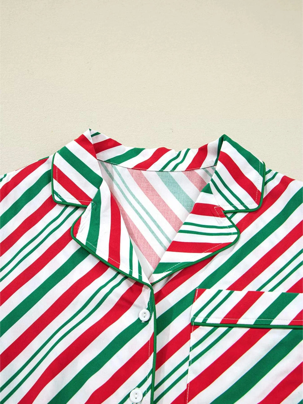 Stripe Contrast Velvet Ribbon Knot Christmas 2pcs Pajama Set