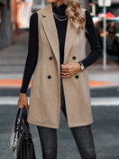 Switch Buttoned Collared Neck Longline Vest Coat 3 image