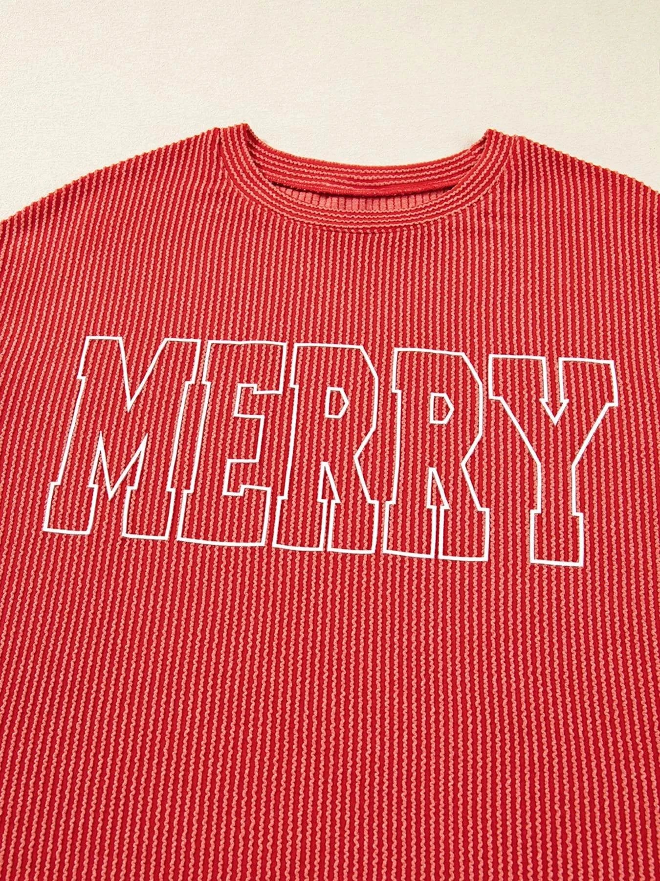 Merry Twisted Rib Christmas Loose Long Sleeve Top