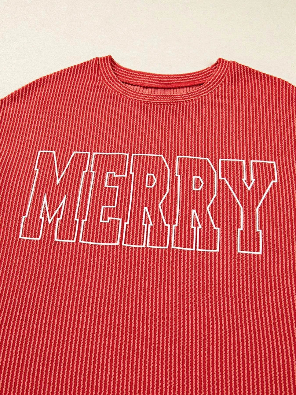 Merry Twisted Rib Christmas Loose Long Sleeve Top