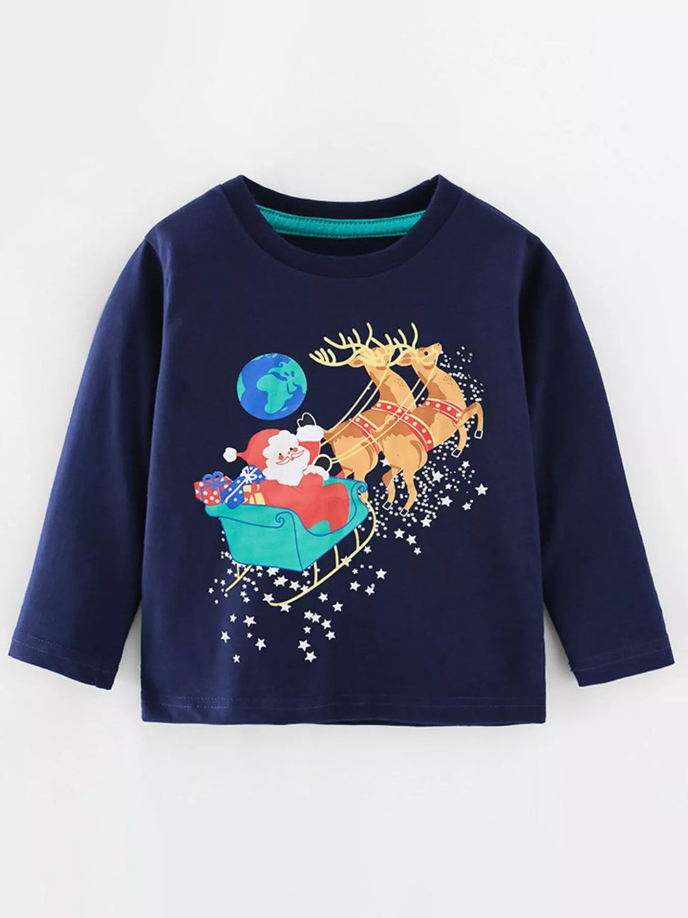 Children's Christmas Santa Sleigh Graphic Long Sleeve T-Shirt