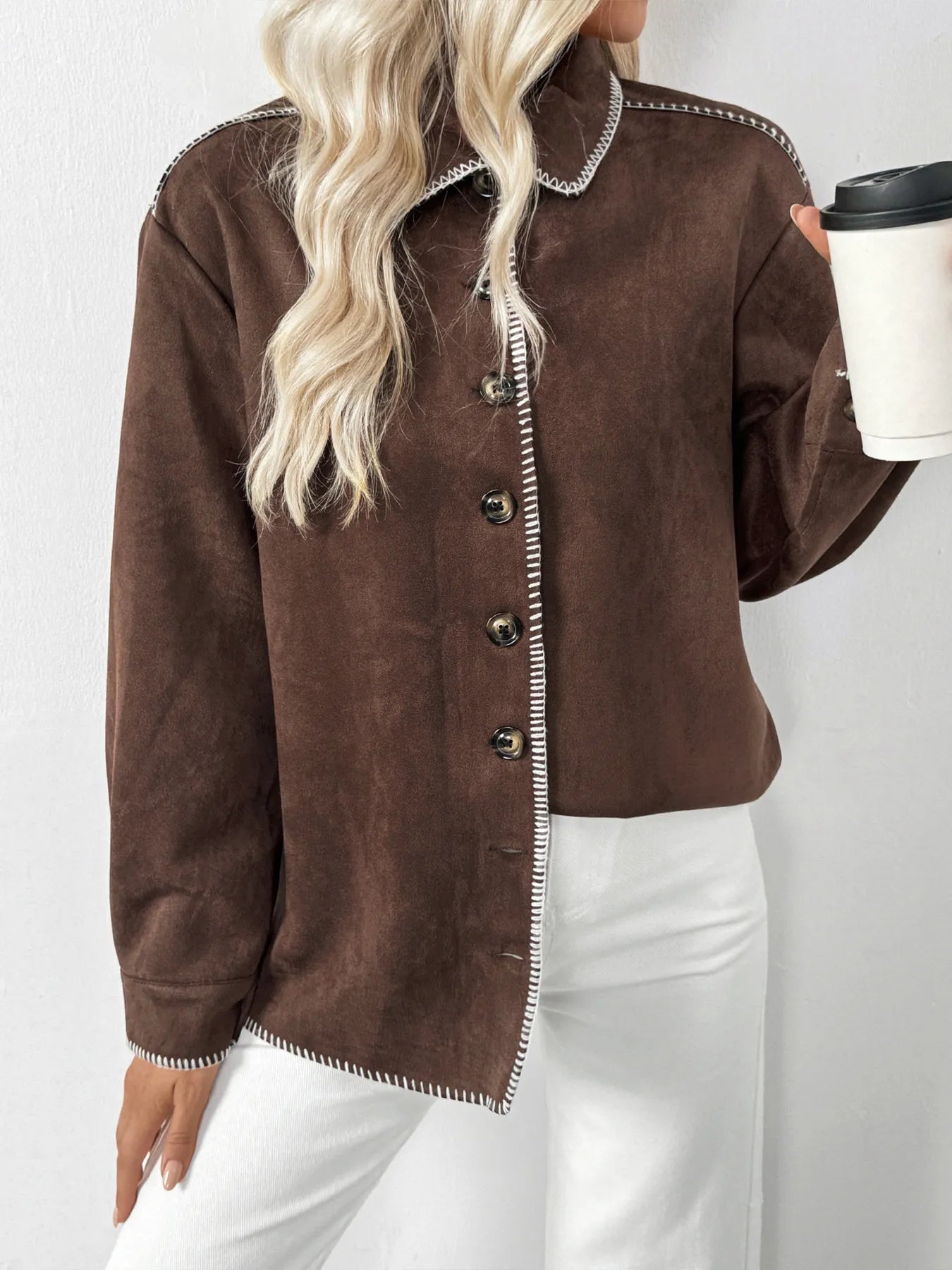 Button Up Contrast Trim Jacket