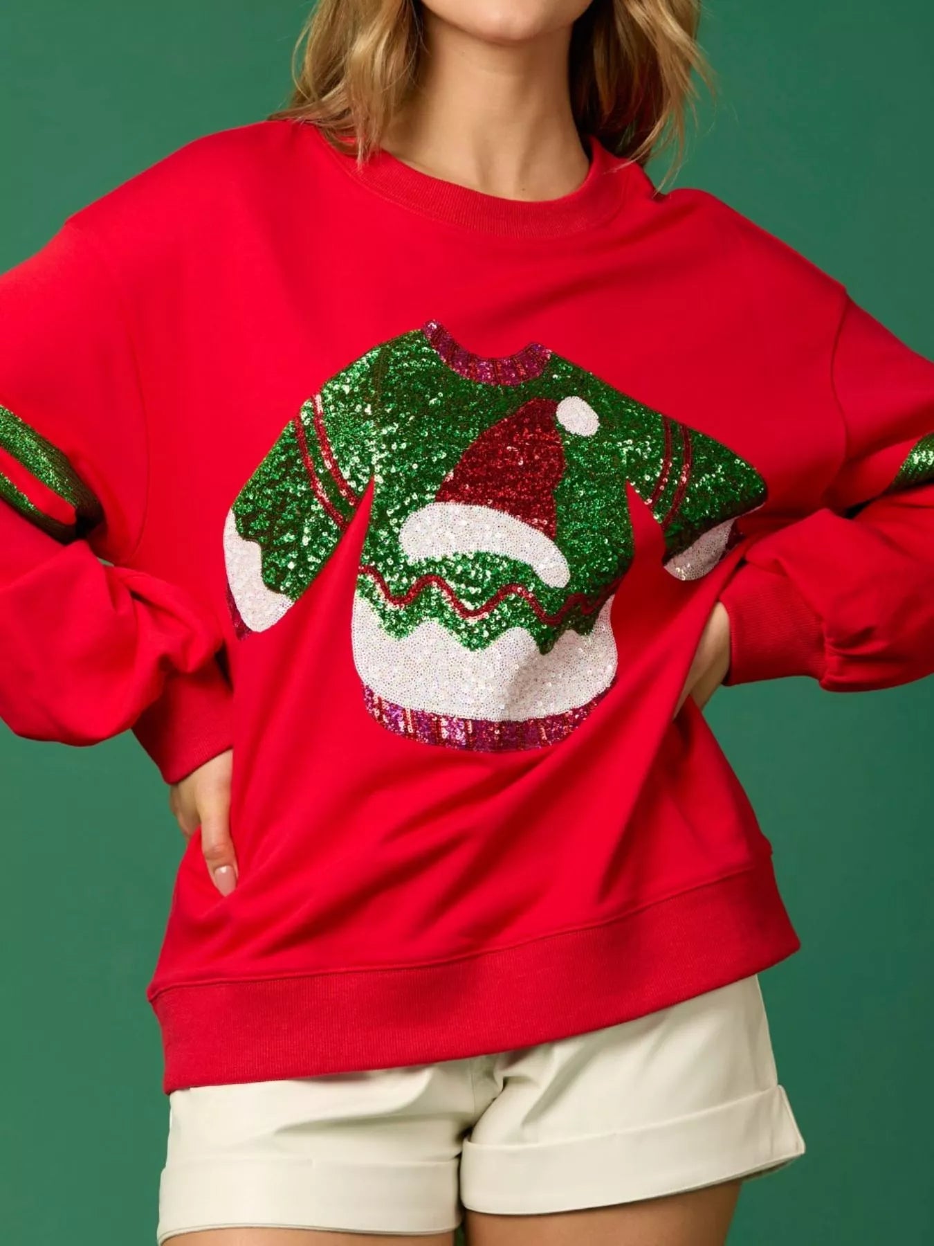 Christmas Sequin Santa Hat Holiday Sweatshirt