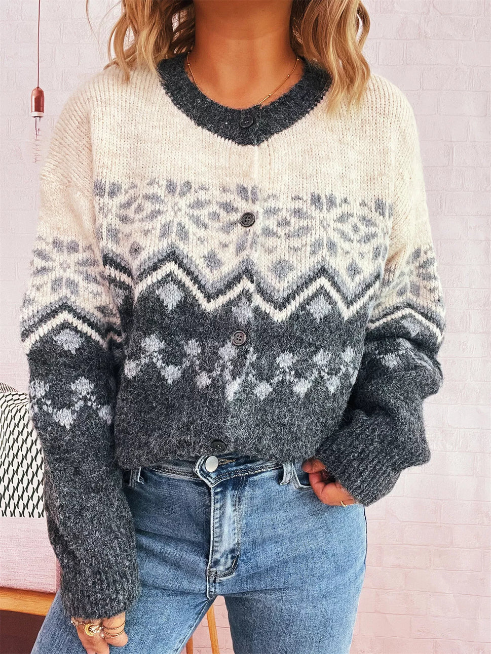 Christmas Button Up Drop Shoulder Cardigan