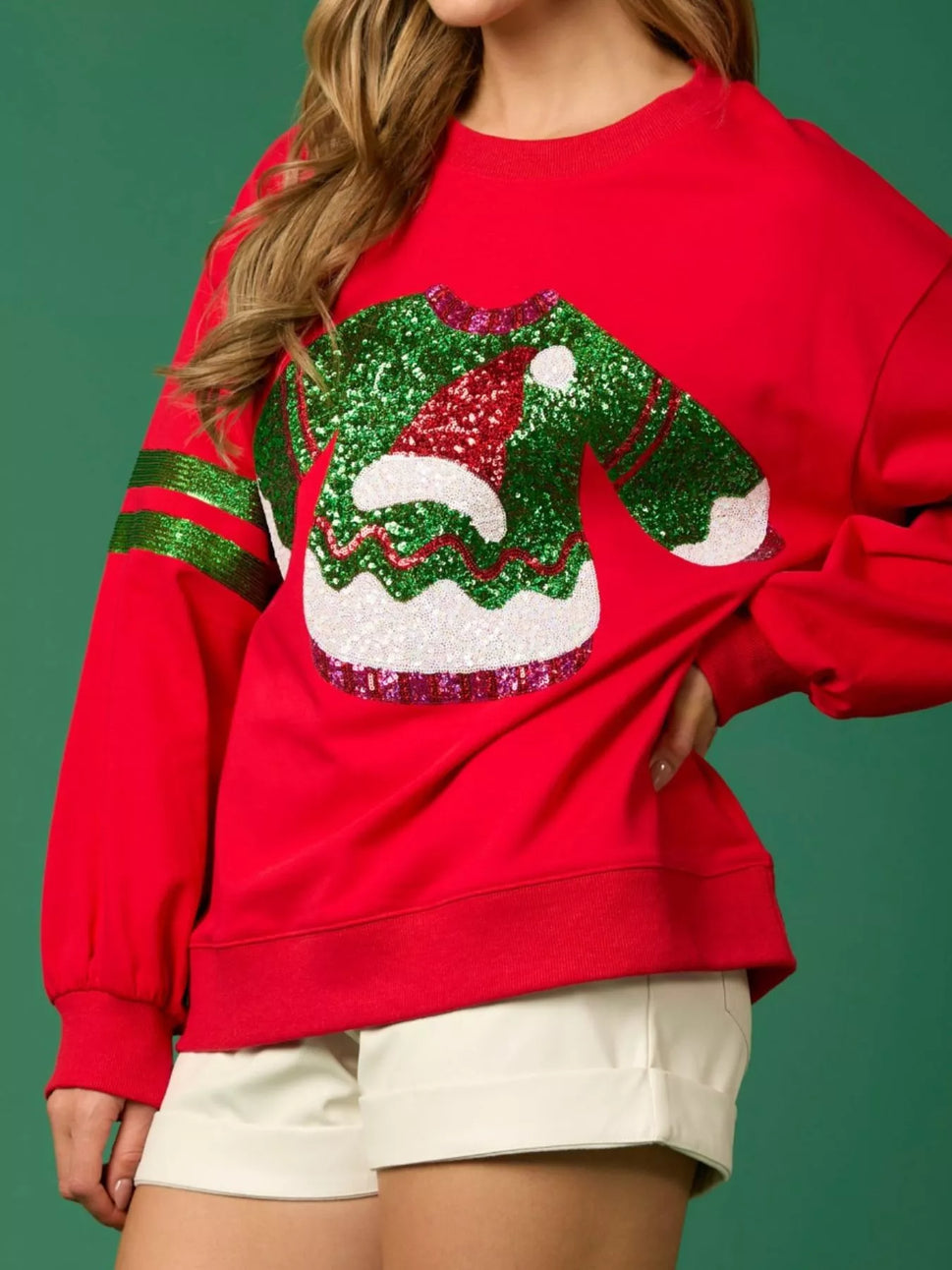 Christmas Sequin Santa Hat Holiday Sweatshirt