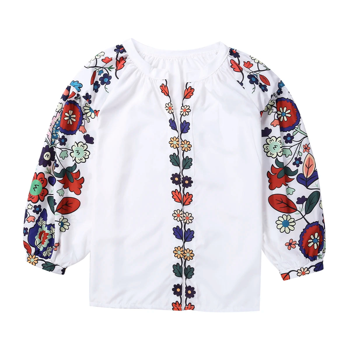 Women S Long Sleeve Shirts Floral round Neck Snap Button Closure Lantern Sleeves Floral Pattern Printing Casual Loose Spring