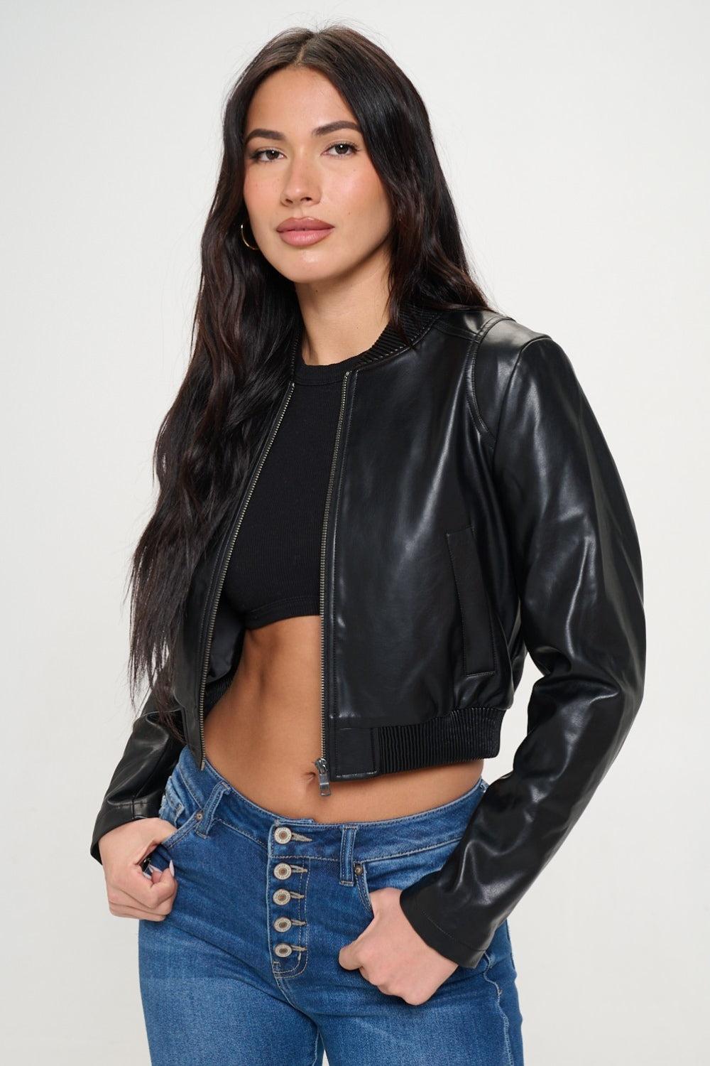 Coalition LA Zip Up Cropped Bomber Jacket