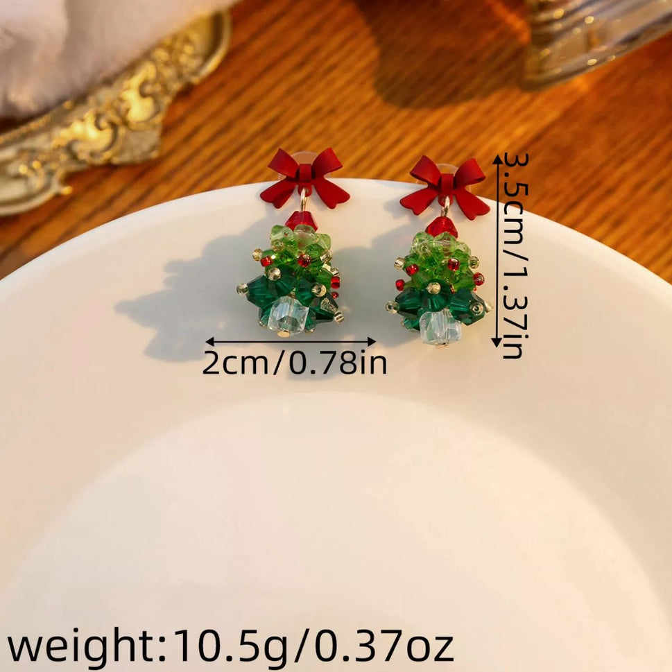 Christmas Tree Bowknot Dangle Earrings